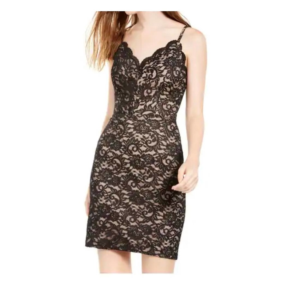 City Studio black lace formal mini dress v-neck size 3
